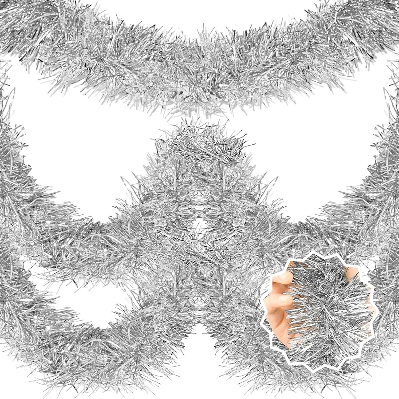 2in x 50ft - Silver Christmas Tinsel Garland Decorations(Silver)